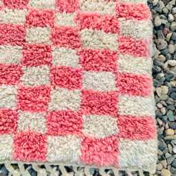 Pink Checkered Rug, Moroccan Beni Ourain Tribal Checker Carpet, Large Area Rug - thumbnail 4