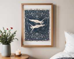 Wild Swimming Art Print - Boho Ocean Illustration, Minimalist Decor - thumbnail 1