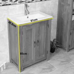 Bathroom Vanity Unit Solid Oak Top Painted Wood Base - Ceramic Inset Basin 310Pinset - thumbnail 4