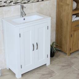 Bathroom Vanity Unit Solid Oak Top Painted Wood Base - Ceramic Inset Basin 310Pinset - thumbnail 2
