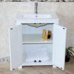 Bathroom Vanity Unit Solid Oak Top Painted Wood Base - Ceramic Inset Basin 310Pinset - thumbnail 3