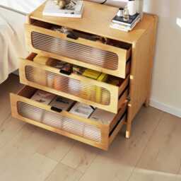 Mid-Century Modern Bamboo Dresser 3-Drawer Reeded Glass Storage Cabinet - thumbnail 3