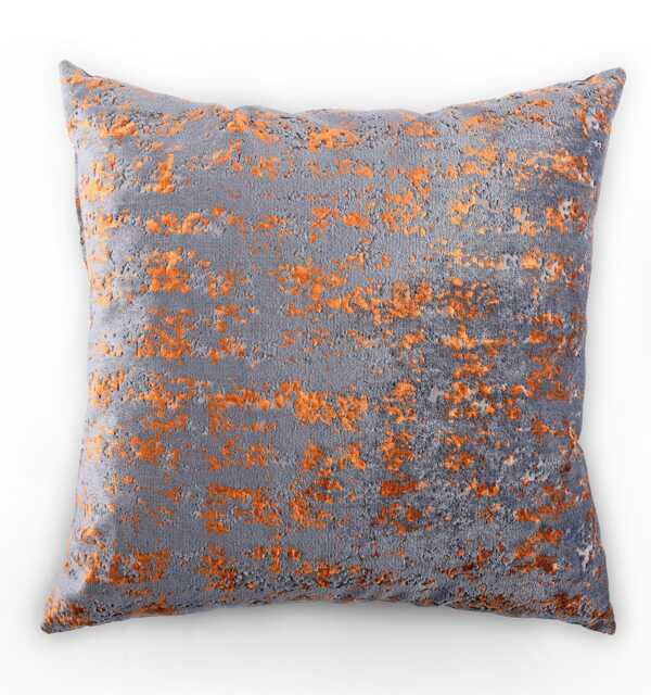 Orange & Grey Marble Chenille Cushion Cover Luxury Velvet, Made in UK - image 1
