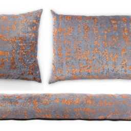 Orange & Grey Marble Chenille Cushion Cover Luxury Velvet, Made in UK - thumbnail 4