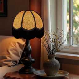 Traditional Ochre Animal Print Dome Lampshade With Black Fringe, British Made - Animal Fabric Lamp Shades - thumbnail 3