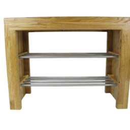 Solid Oak Wooden Bench With 2 Stainless Steel Shoe Shelves, Hall Bench, Designer 60x45x25cm Or 70x45x25cm - thumbnail 3