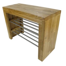 Solid Oak Wooden Bench With 2 Stainless Steel Shoe Shelves, Hall Bench, Designer 60x45x25cm Or 70x45x25cm - thumbnail 2