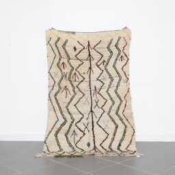 Berber Moroccan Rug 205x130cm - 6.7x4.2 Ft - Handmade Wool Zigzag Pattern - Vintage Tribal Neutral Carpet - thumbnail 1