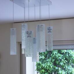 Fused Glass Pendant Light Wrinkled Clear & White Chandelier - thumbnail 2