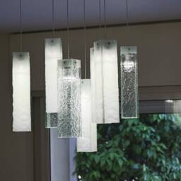 Fused Glass Pendant Light Wrinkled Clear & White Chandelier - thumbnail 3