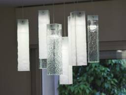 Fused Glass Pendant Light Wrinkled Clear & White Chandelier - thumbnail 1