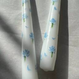 Blue Clover Hand Painted Tapered Candles, Spring Decor, Dinner Candles, Wedding Taper Floral Design - thumbnail 3