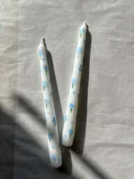 Blue Clover Hand Painted Tapered Candles, Spring Decor, Dinner Candles, Wedding Taper Floral Design - thumbnail 1