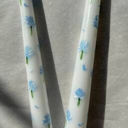 Blue Clover Hand Painted Tapered Candles, Spring Decor, Dinner Candles, Wedding Taper Floral Design - thumbnail 2