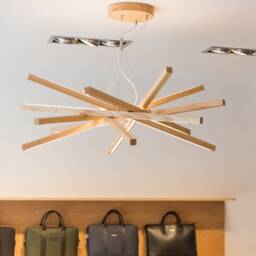 Wooden Abstract Round Chandelier Vortex, Linear Suspension Light, Dinning Room Table Chandelier, Sputnik Lighting - thumbnail 2