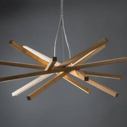 Wooden Abstract Round Chandelier Vortex, Linear Suspension Light, Dinning Room Table Chandelier, Sputnik Lighting - thumbnail 3