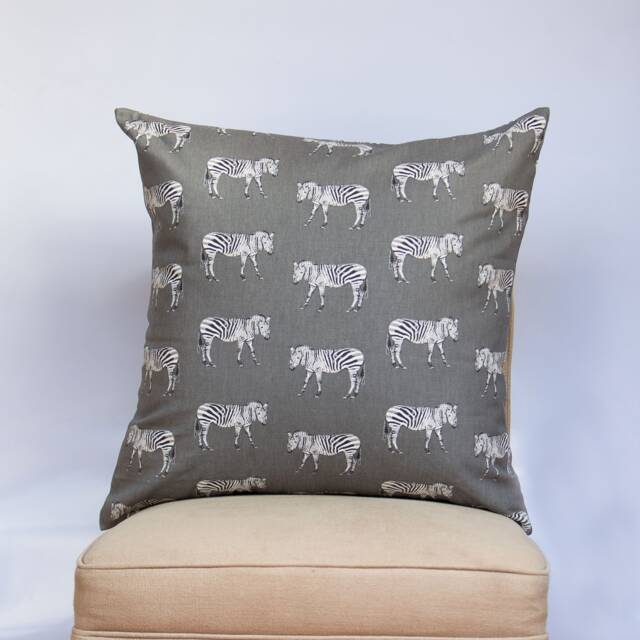 Zebra Motif Grey Extra-Large Cushion. Contemporary Exotic Inspired Design Of Black & White Zebras. 23X23 - image 1