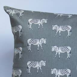 Zebra Motif Grey Extra-Large Cushion. Contemporary Exotic Inspired Design Of Black & White Zebras. 23X23 - thumbnail 3