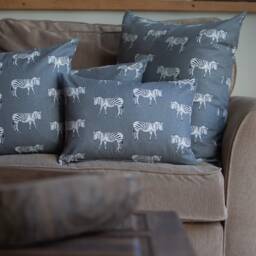 Zebra Motif Grey Extra-Large Cushion. Contemporary Exotic Inspired Design Of Black & White Zebras. 23X23 - thumbnail 2