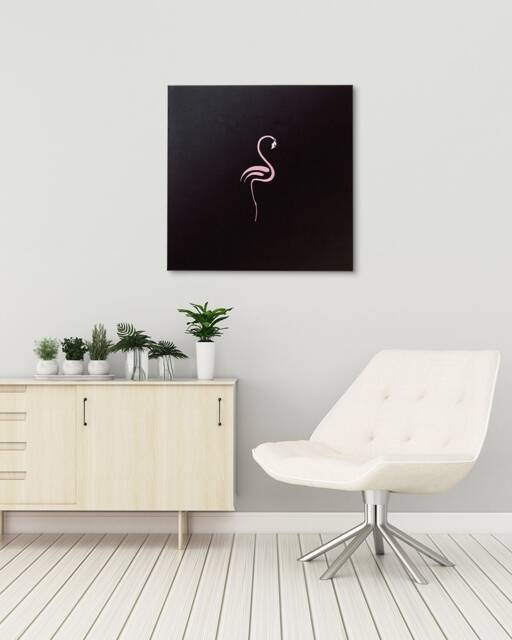 Minimalist Embroidery Flamingo Wall Art Canvas, Girl Room Poster Decor - image 1