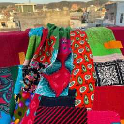 Handmade Block Print Patchwork Reversible Cotton Kantha Quilt Soft Blanket - thumbnail 2