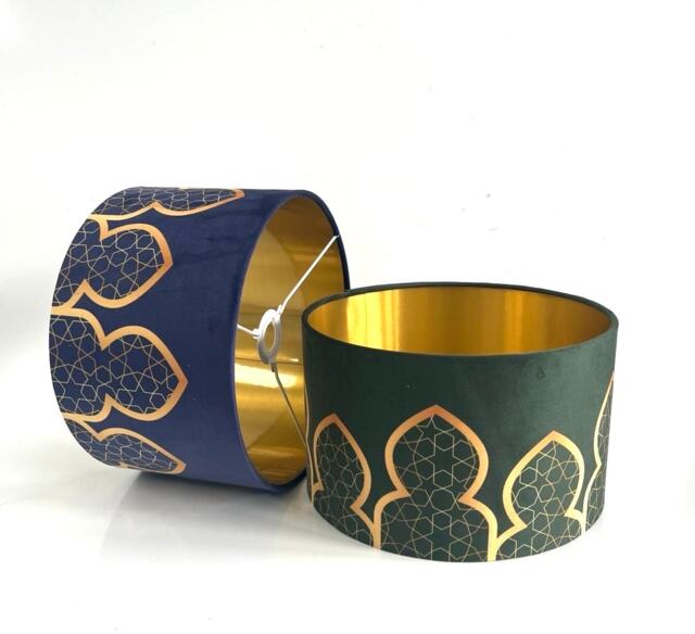 New Luxury Velvet Moroccan Door Arch Pattern Lamp Shade Pendant Light Royal Blue & Bottle Green - image 1
