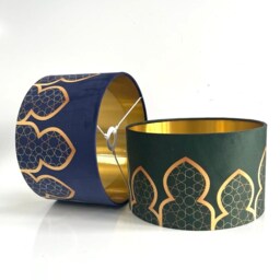 New Luxury Velvet Moroccan Door Arch Pattern Lamp Shade Pendant Light Royal Blue & Bottle Green - thumbnail 2