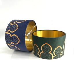New Luxury Velvet Moroccan Door Arch Pattern Lamp Shade Pendant Light Royal Blue & Bottle Green - thumbnail 1