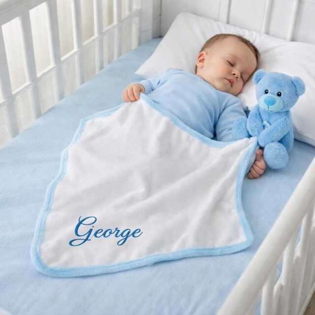 Personalised Baby Comforter Blankie, Tummi Bear Blue , Teddy, Personalized Embroidered Gift - image 1