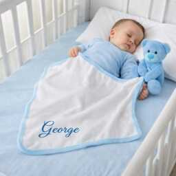 Personalised Baby Comforter Blankie, Tummi Bear Blue , Teddy, Personalized Embroidered Gift - thumbnail 1
