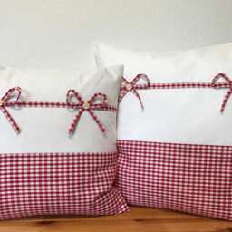 1x Country Style Cushion Cover, Decorative Red/White Checkered - thumbnail 3