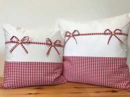 1x Country Style Cushion Cover, Decorative Red/White Checkered - thumbnail 1