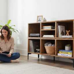 Modern Tv Stand Made With Reclaimed Wood Handmade Contemporary Vinyl Record Storage, Solid Wood Media Console Unit Sustainable Furniture - thumbnail 3