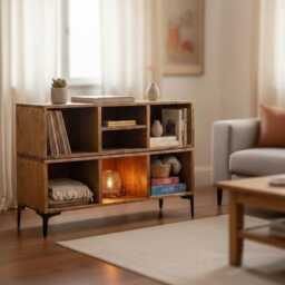 Modern Tv Stand Made With Reclaimed Wood Handmade Contemporary Vinyl Record Storage, Solid Wood Media Console Unit Sustainable Furniture - thumbnail 2