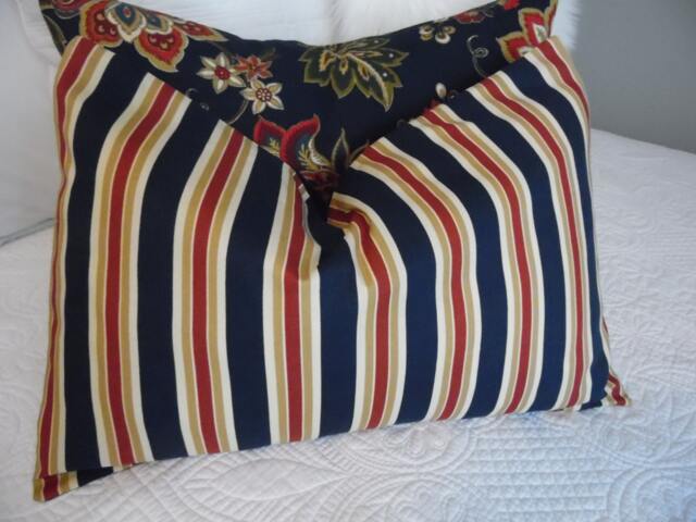Large Stripe.stripes.navy.rust Red.cream.natural.pillow Cover.slip Cover.traditional.home Decor.den Decor.living Room Decor.pillow Cover - image 1
