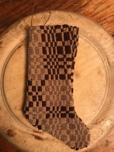 Primitive Coverlet Stocking Early Christmas Cabin Make Do - image 1