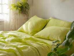 Lemon Linen Sheet Set 1 Flat & Fitted 2 Pillowcases Stonewashed 100% Flax Linen Set