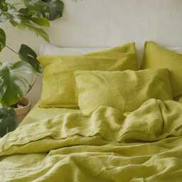 Lemon Linen Sheet Set 1 Flat & Fitted 2 Pillowcases Stonewashed 100% Flax Linen Set - thumbnail 3