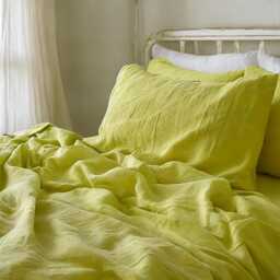 Lemon Linen Sheet Set 1 Flat & Fitted 2 Pillowcases Stonewashed 100% Flax Linen Set - thumbnail 4