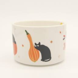 Halloween Black Cat Pumpkin Succulent Pot, Ceramic Planter With Bamboo Tray - thumbnail 2