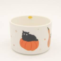 Halloween Black Cat Pumpkin Succulent Pot, Ceramic Planter With Bamboo Tray - thumbnail 4