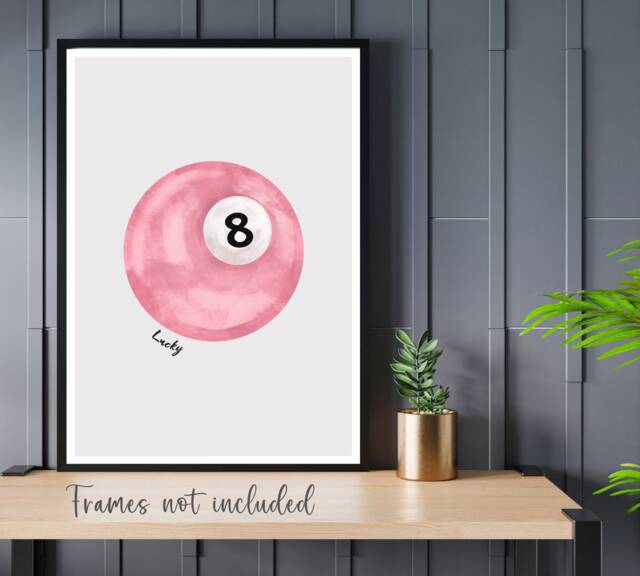 Vintage Pool Ball Print, Lucky 8 Wall Art, Retro Poster, Pink Trendy Art Print - image 1