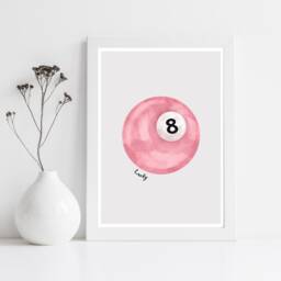 Vintage Pool Ball Print, Lucky 8 Wall Art, Retro Poster, Pink Trendy Art Print - thumbnail 2
