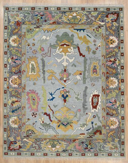 Gray Oushak Wool Rug, Colorful Fine Woolhandwoven Area Rug Ar_3155 - image 1
