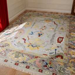 Gray Oushak Wool Rug, Colorful Fine Woolhandwoven Area Rug Ar_3155 - thumbnail 2