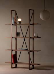 Konk ??? Overhang Shelving [Wooden] [Walnut] Bespoke Sizes Available Modern Walnut & Steel Bookcase, Tall Bookshelf - thumbnail 1