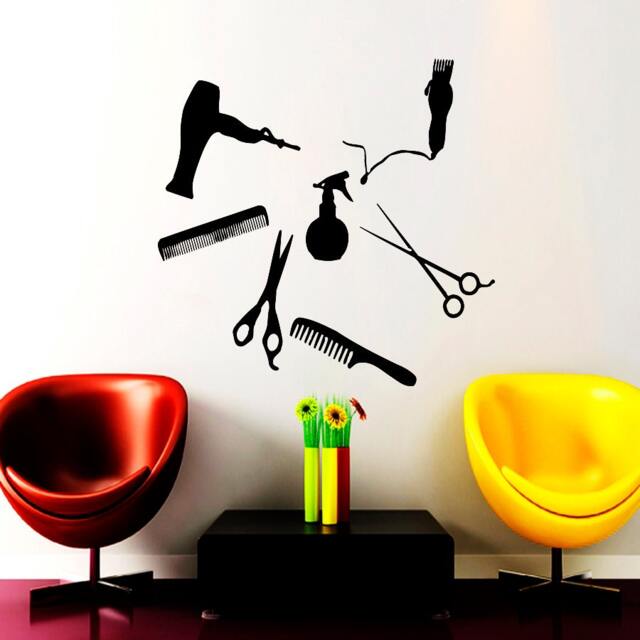 Wall Decals Hairdressing Hair Beauty Salon Decal Vinyl Sticker Haircut Scissor Combs Home Decor Window Living Room Art Murals Chu572 - image 1