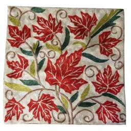 "Handmade Silk Embroidery Cushion Cover Maple Leaf Throw Pillow - 16""x16" - thumbnail 3