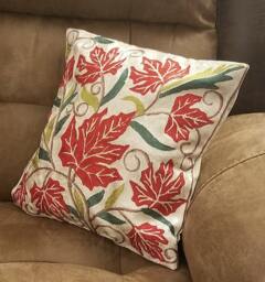 "Handmade Silk Embroidery Cushion Cover Maple Leaf Throw Pillow - 16""x16"
