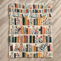 Vintage Library Blanket, Boho Wildflowers Bookish Quilt, Cottagecore Flower Book Gift, Retro Lover Quilt - thumbnail 3